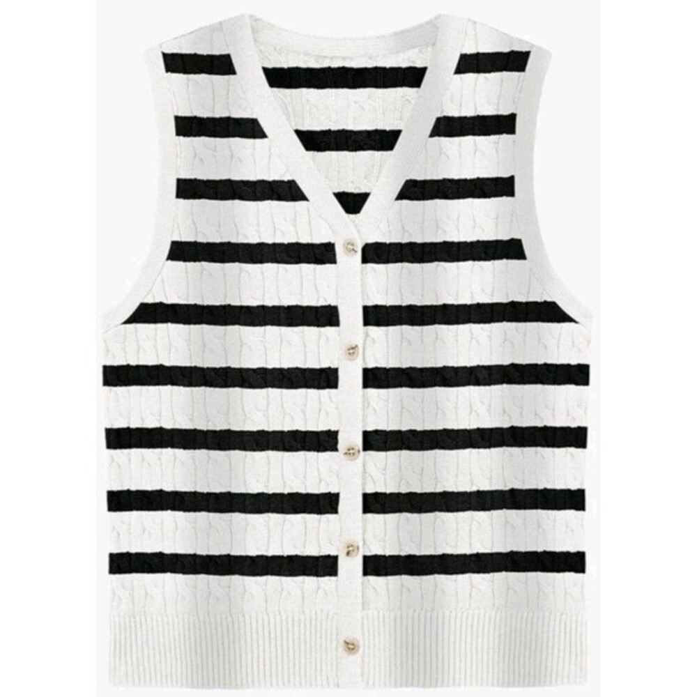 WIHOLL XL Sweater Vest Cable Knit Button Down‎ Cream Preppy Summer NIP Cute
